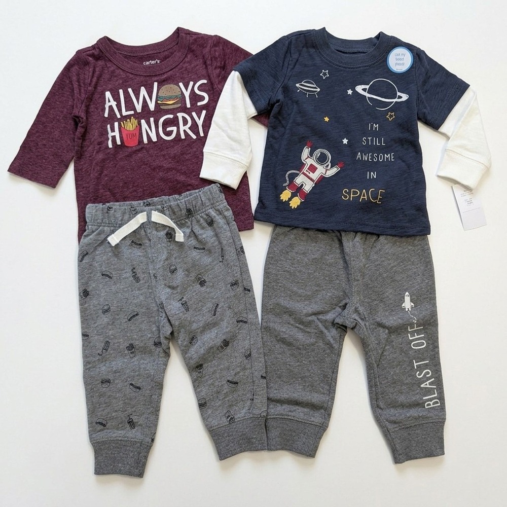 Carter's Baby Boy's Jogger Sets, 2 Sets Long Sleeve Tees and Sweats, 6 Months - Picture 10 of 10